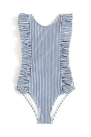 Pinstriped Ruffled One Piece - Gettin Shady