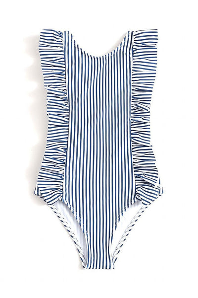 Pinstriped Ruffled One Piece - Gettin Shady