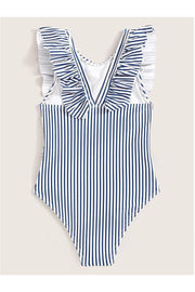 Pinstriped Ruffled One Piece - Gettin Shady