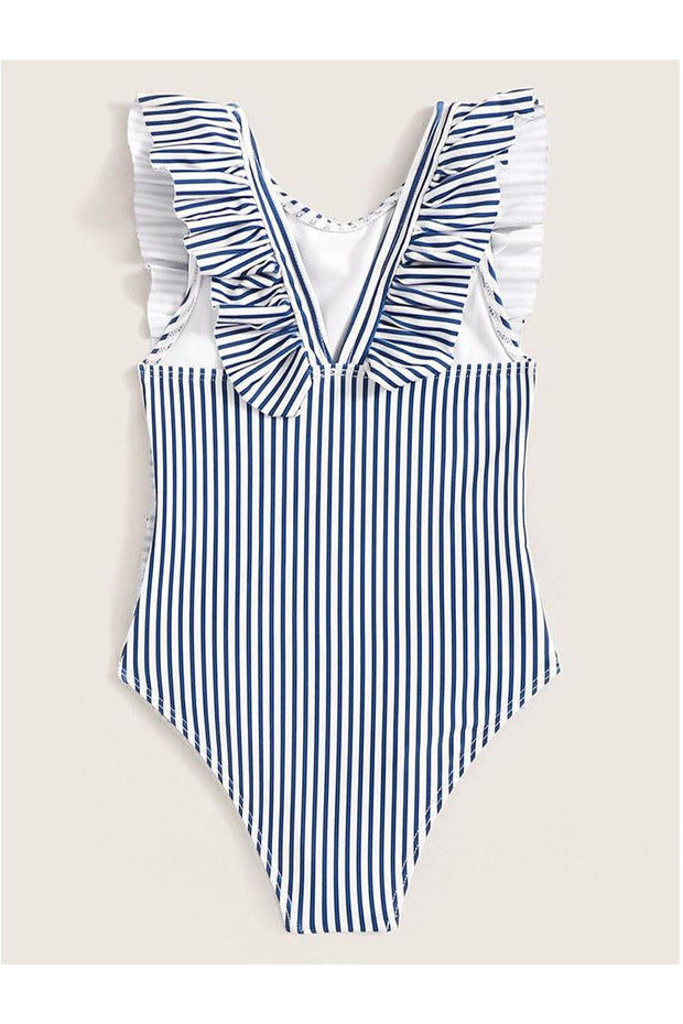 Pinstriped Ruffled One Piece - Gettin Shady