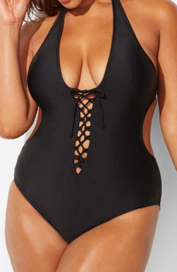 Black Tie-Up  One Piece - Gettin Shady