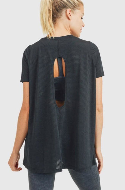 Striped Mesh Top with Keyhole Back - Gettin Shady