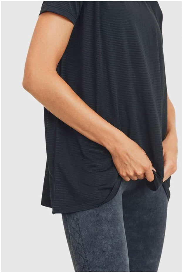 Striped Mesh Top with Keyhole Back - Gettin Shady