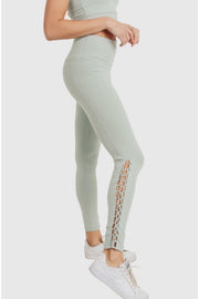 Mint High Waisted Leggings with Braided Detail - Gettin Shady