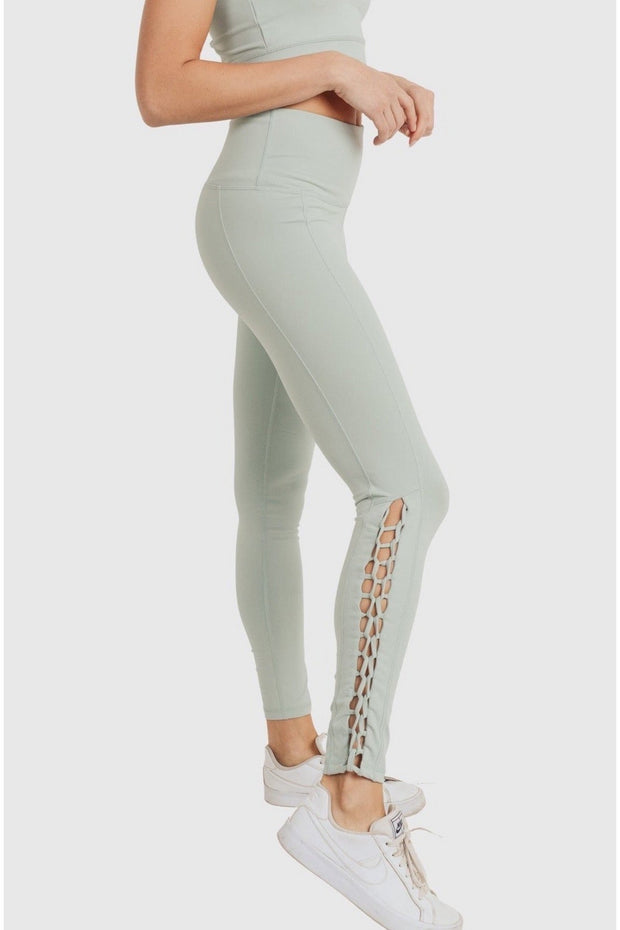 Mint High Waisted Leggings with Braided Detail - Gettin Shady