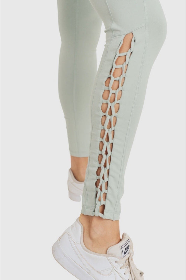 Mint High Waisted Leggings with Braided Detail - Gettin Shady