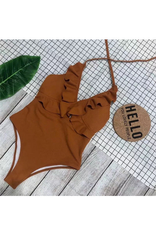 Ruffle Neck One Piece - Gettin Shady
