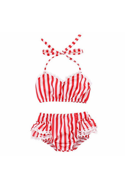 Toddler Tankini Bikini-White & Red - Gettin Shady